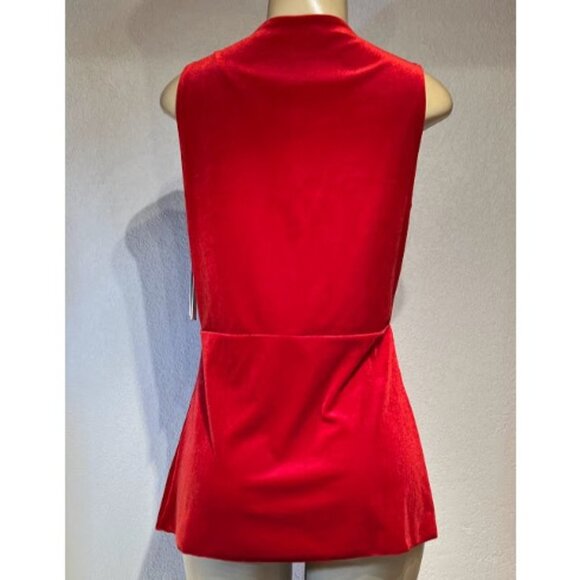 🎩🗝️ NWT $69 Red Women H Halston Surplice Twist Top Crimson S/P - Picture 2 of 5